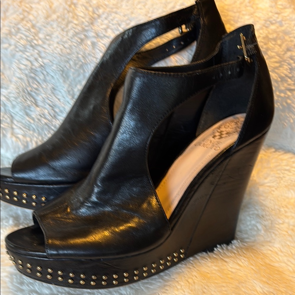 Vince Camuto Black Leather Wedge Boots